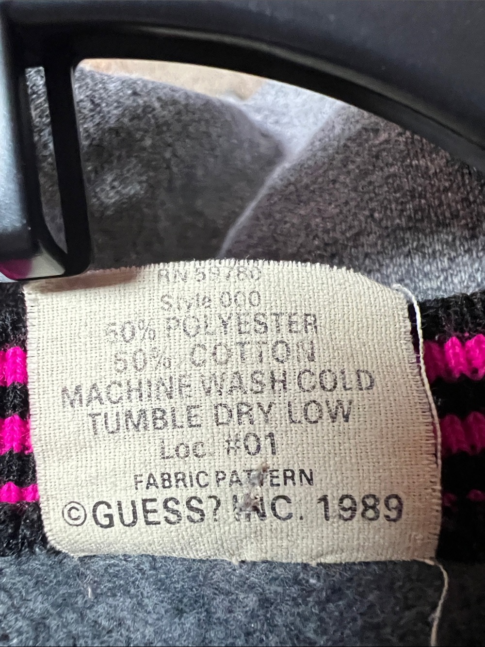 GUESS Gray Sweatshirt with Pink Logo and Striped Pink-Black Crew Neck - Picture 4 of 4